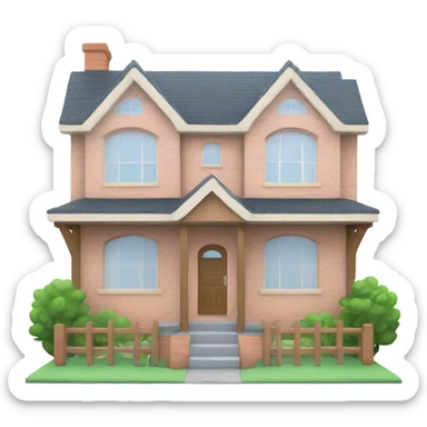 Front facing family house made from bricks and wood, give it a pretty, and cute pastel theme sticker