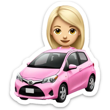 Cute blonde girl driving a Pink toyota Yaris  sticker