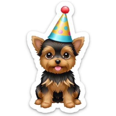 baby yorkie with a party hat on sticker
