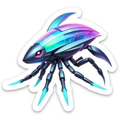  Epic legendary rare glowing mechanical Shiny sparkly transparent bioluminescent luminescent vibrant bright pastel dark exotic iridescent colorful gradients futuristic modern metallic glossy glittery fantasy-cyber-Fakémon-Pokémon-Vernid-creature sticker