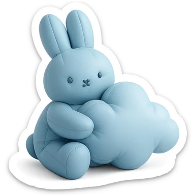 pastel blue bunny with a cloud, cushion style sticker