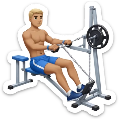 back view of man with blue shorts using seated cable-rows machine sticker