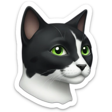 A black cat with green eyes with a white mustache and white spots sticker