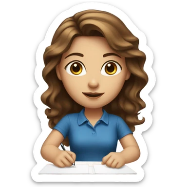 Pretty girl brown hair blue eyes on desk sticker