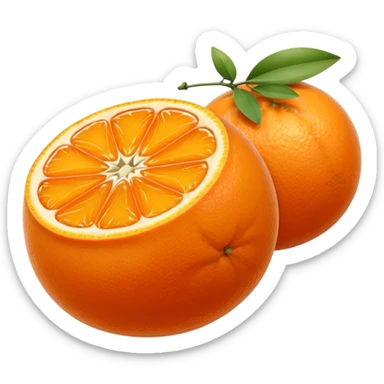small oval citrus fruit with smooth glossy orange skin, whole and halved showing juicy segments and tiny seeds inside, firm slightly dimpled texture, halved piece emphasizes miniature scale, no leaves or extras, soft lighting, subtle shadows, emoji scale sticker