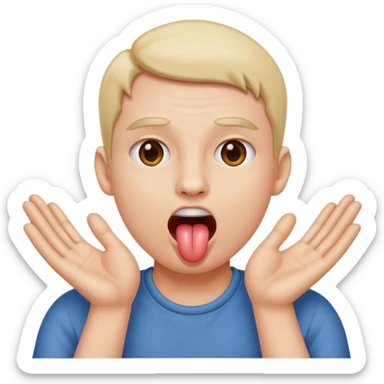 face with tongue sticking out in two hands, pushing out the sides sticker