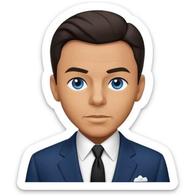 Frank Sinatra with blue eyes, dark brown hair, navy blue outfit sticker