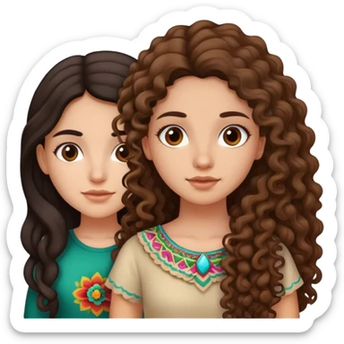 Mexican girl with long kinda curly hair and another girl but white skin and straight light brown hair sticker