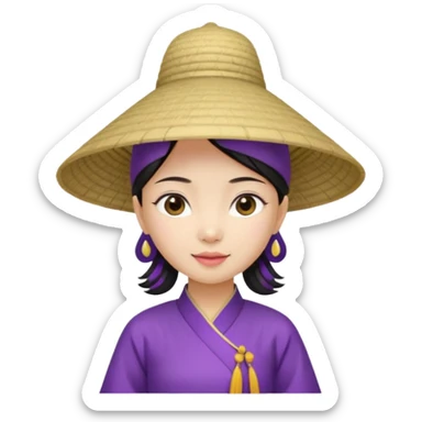 ancient vietnamese girl with aodai and conical hat, purple sticker