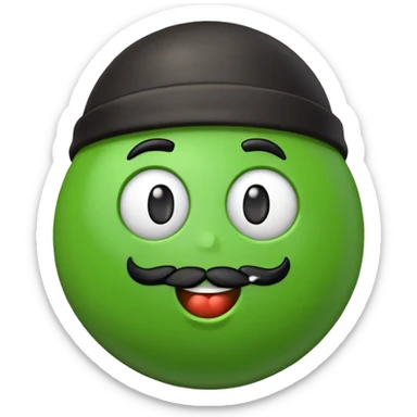 green m&m candy character with a black beard sticker