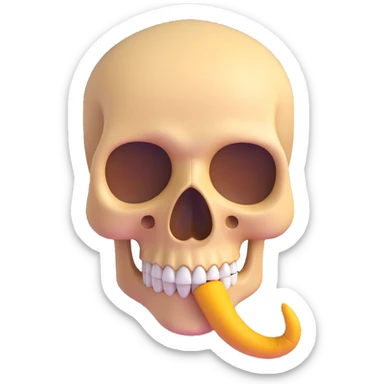 skull emoji with a playful Pinocchio-style long wooden nose, combining skull and liar concepts in a fun emoji style sticker