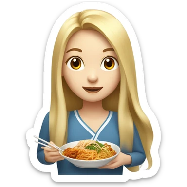  Blonde long hair girl eating Korean food sticker