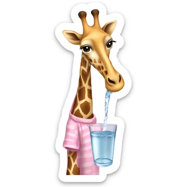 Giraffe drinking water wearing pink pjs sticker