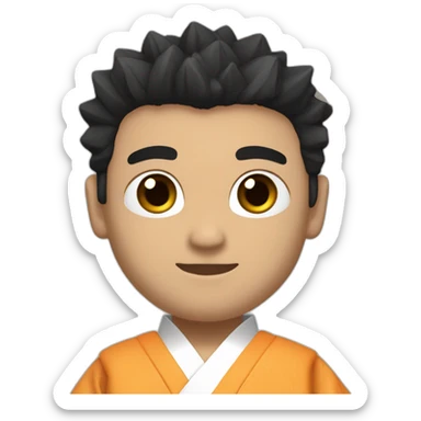 man dressed in karate kimono (all white, with black belt at the waist), with light brown skin, black hair spikes, black eyes sticker