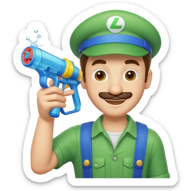 Luigi with a water gun sticker