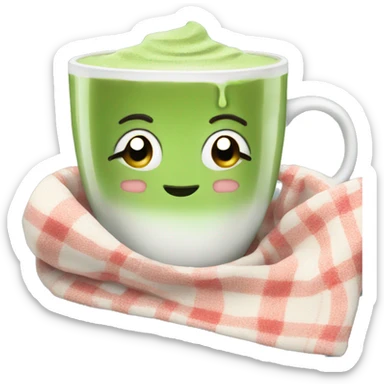 Matcha latte wearing a blanket  sticker