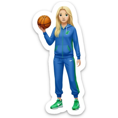Full Body white female basketball head coach with long blonde hair in a blue and green Nike sweatsuit sticker