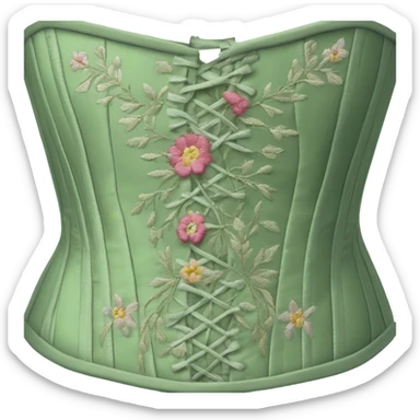 Sage green corset with flower embroidery, isolated sticker