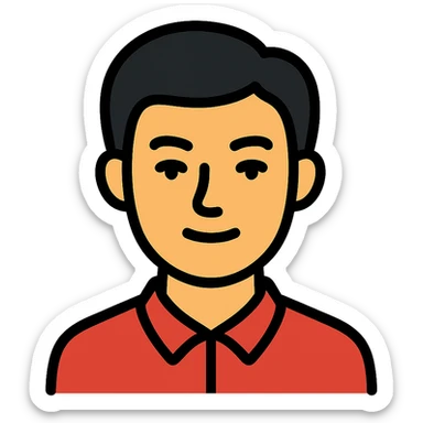 black haired handsome Chinese man icon with lineal color and black outlines sticker