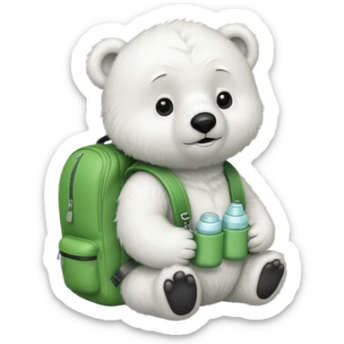 baby polar bear wear green backpack sticker