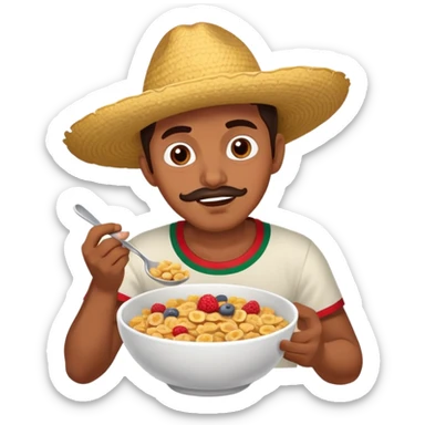 Mexican man with cereal sticker
