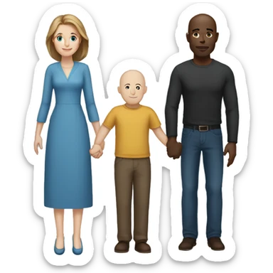 Tall bald black man holding hands with a white woman with long brown-hair and blue eyes sticker