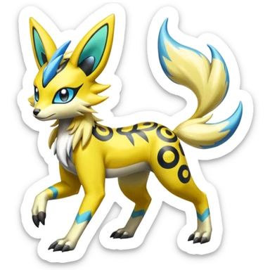 Splash-marked Colorful Patterned Exotic Meloetta-Zeraora-Lombax-Renamon-Protogen-Palkia-hybrid-fusion-Fakémon-creature, full body sticker
