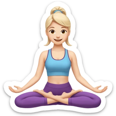 woman exercising, yoga pose, smiling, emoji style sticker