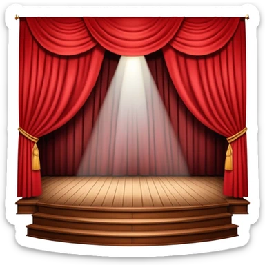 classic theatre stage with red curtains pulled to the sides, wooden floor, and spotlight focused at the center sticker