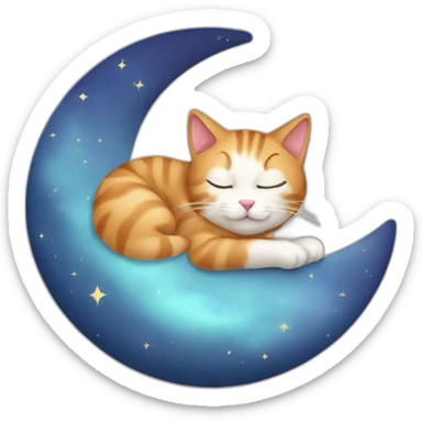 cat sleeping on moon sticker