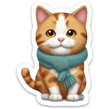 Fat Calico cat wearing a knit scarf sticker