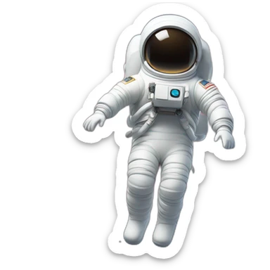 A living marshmallow seemingly in weightlessness, wearing a white spacesuit sticker