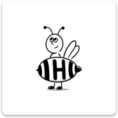 cartoonish honey bee with the letter H, playful expression sticker