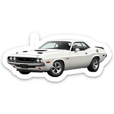 Solid white 1971 Dodge Challenger, three-quarter view, all white exterior, no decorations, clean minimalist design, iconic muscle car shape, iOS emoji style sticker