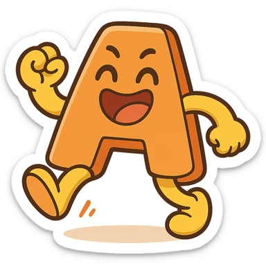 Add a jumping animation to the letter A, preserving the cartoonish style with bright colors and a transparent background. sticker