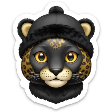 A black jaguar wearing a baby hat sticker