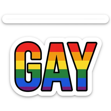 the word GAY with a rainbow flag background sticker