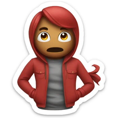 A red amongus character getting blamed as being the imposter sticker