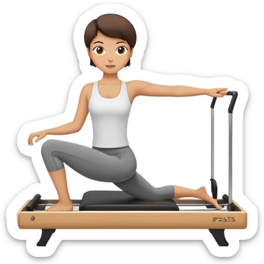 brunette in short, doing reformer pilates sticker