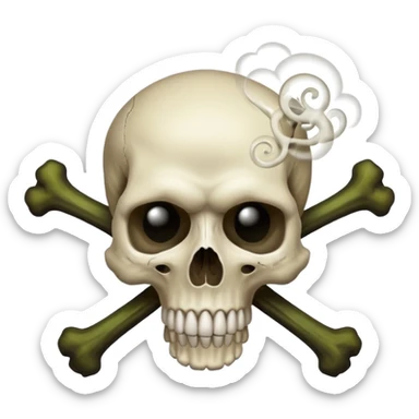 a poisonous cloud of gas, dark swamp color, with an image of a skull and two crossed bones behind the skull sticker