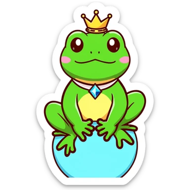 glamorous frog wearing a jeweled choker, sitting on top of the world sticker