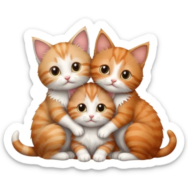 3 very small kittens cuddling together all different colours, the first one is grey and white, the second is ginger and white and the third is brown tabby and white sticker