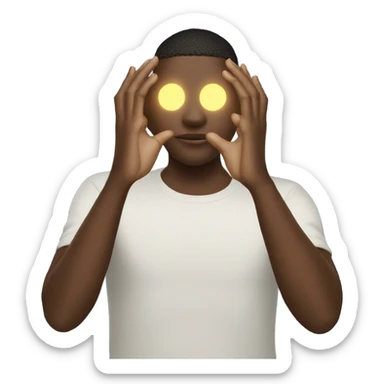 White Someone holding a glowing ball in front of them with two hands ,half covering their face looking at it sticker