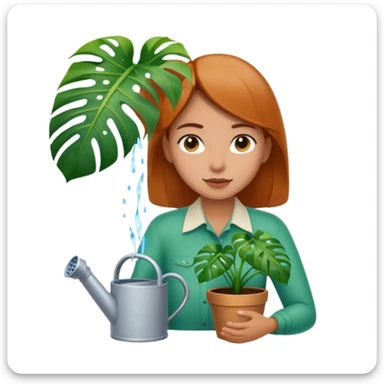 woman watering her monstera plant sticker