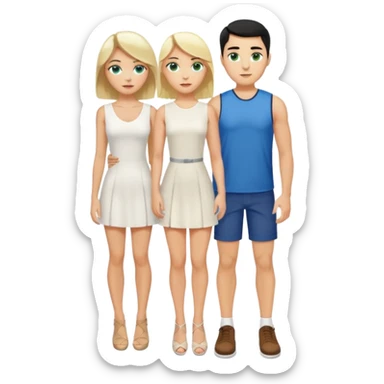 King, black hair, body, legst, blue eyes, shoes, woman blonde hair, green eyes, sexy white short sleveless dress, shoes sticker