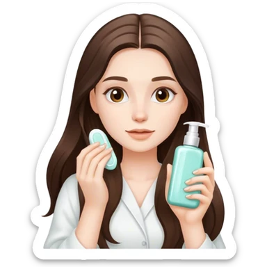 beautiful pale brunette girl with long hair doing skincare routine  sticker