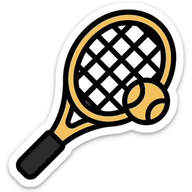tennis racket, color icon style, playful and bold, yellow and black accents sticker