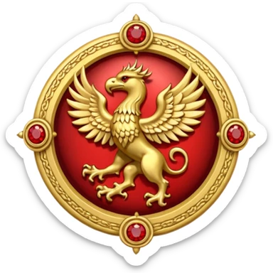 Golden griffin crest / brosch in a circle with red gems and no background sticker