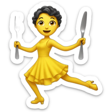 A fork dancing in a yellow dress sticker
