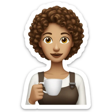 A woman with brown curly hair drinking coffee sticker